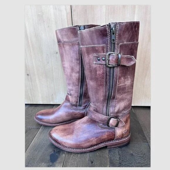 Bed Stu Gogo Leather Biker Boots 7.5 Cognac Brown Side Zip Cobbler Series - Picture 5 of 9